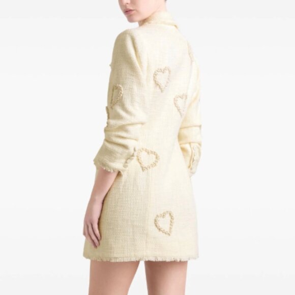 BEST NWT Cinq a Sept 5a7 Beaded Heart Joel Mini Dress - Gardenia Ivory Tweed - Picture 6 of 9